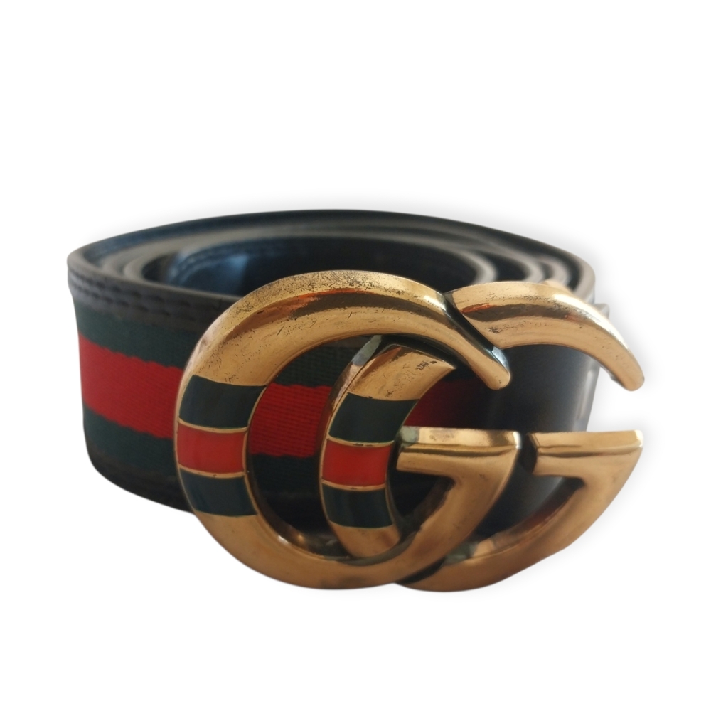 Gucci Double G Web Belt Black Red Green Size 110/44 Men Authentic